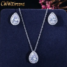 CWWZircons, простой дизайн, модное, в форме груши, кубический цирконий, ожерелье, кулон и серьги, ювелирные наборы для женщин T058