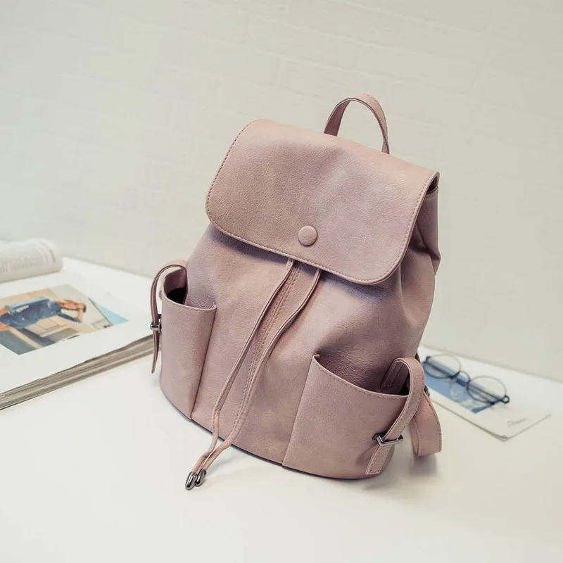 Women backpack Vintage Candy Color Stylish Bookbag Women Leather Backpack Female Shoulder Bag Travel Back Pack Mochila
