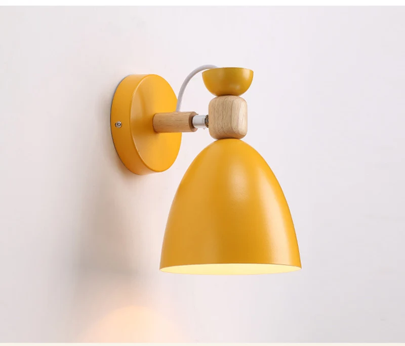 Настенный светильник Macaron в скандинавском стиле, креативный настенный светильник для спальни, простой современный прикроватный светильник, персональный деревянный настенный светильник - Цвет абажура: Цвет: желтый