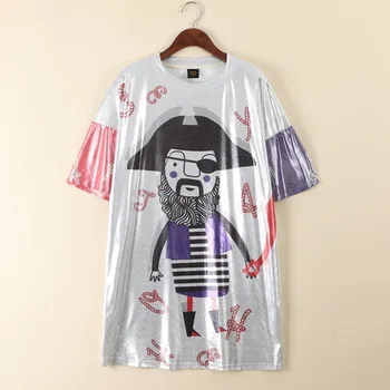 

Just.be.never Funny T Shirts Pirates Cartoon New Loose Women Tops Off White Harajuku Knitted O-neck Gold Summer long T-shirt