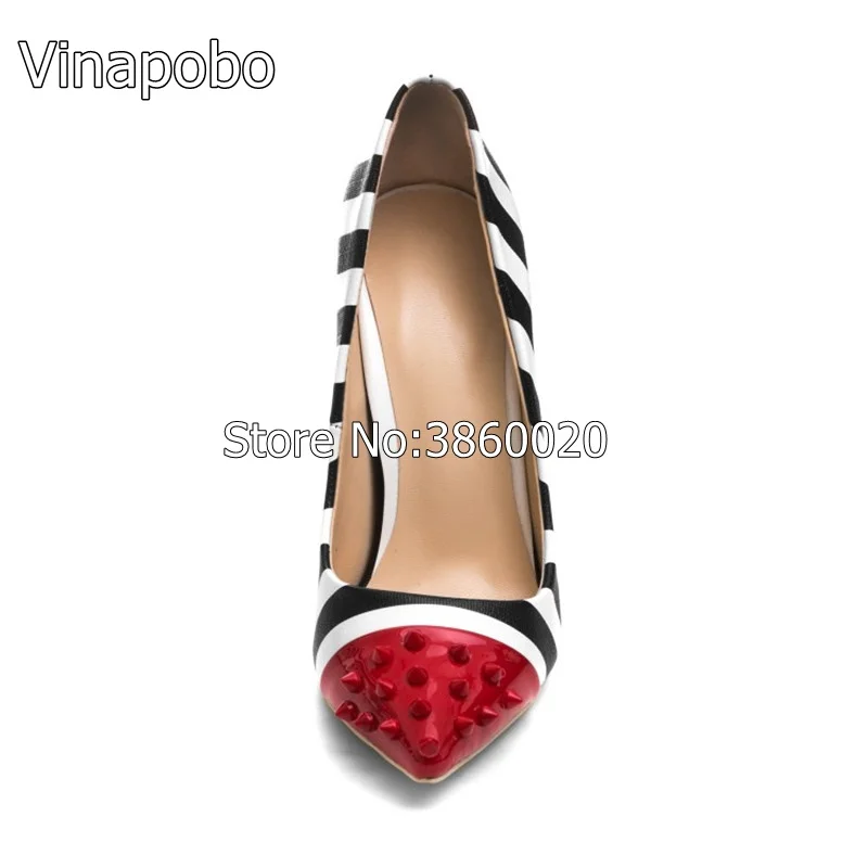 2018-Zebra-Stripes-High-Heel-Shoes-Woman-Rivet-Pointed-Toe-Patent-Leather-Patchwork-12CM-Heeled-Pumps (2)