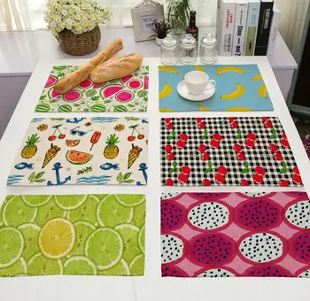 

4Pcs/lot Printed Linen Placemat Place mat Table Mat Cute fruit polyester Dinner Coaster Home textile Dec wholesale FG675