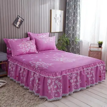 

Wholesale 1 Pcs Fitted Sheet Bed Sheet Lace Bedspread Fitted Sheet Bedroom Queen Twin Bed Cover Skirt Wedding Gift Free Shipping
