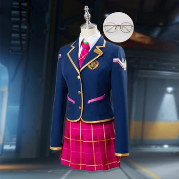 

OW Hana Song Outfit Cosplay D.VA DVA Cosplay Costume School Uniform Outfit Dress Women Halloween Carnival Costumes with Glasses