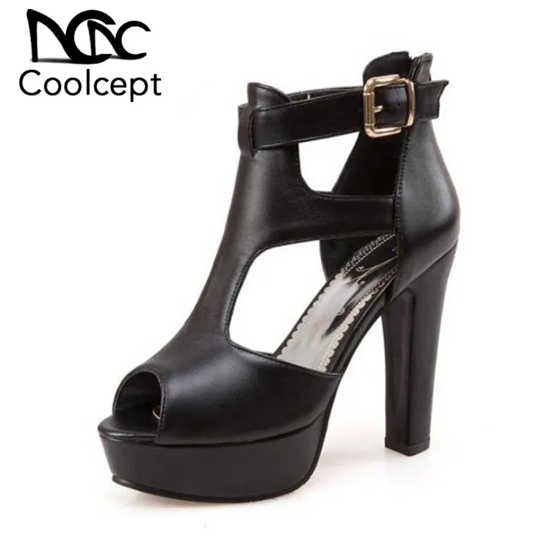 

Coolcept Plus Size 34-50 Sexy Women High Heel Sandals Platform Peep Toe Spike Heel Sandals Summer Shoes Office Lady Footwear