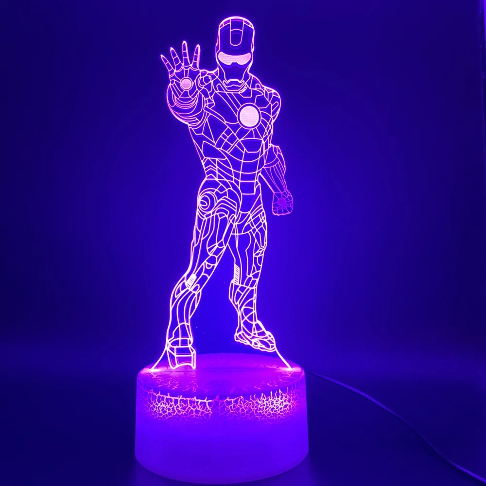 3d оптический светодиодный Ночной светильник, фигурка Железного человека Marvel, декоративная настольная лампа для офиса, классный детский подарок, детский ночной Светильник Ironman