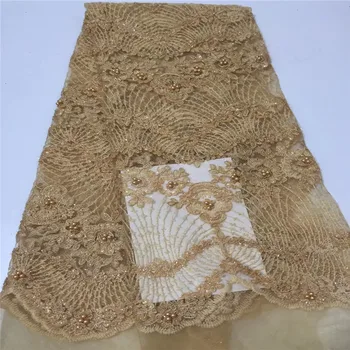 

Madison High Quality Nigerian Lace Fabrics With Beads African French Net Lace Fabric Tulle Mesh Fabric For Party African Lace