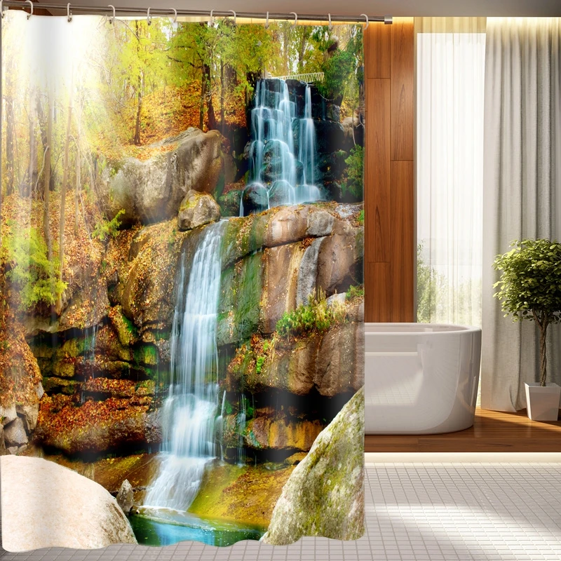 

Customize 3D Shower Curtains Mountain Waterfall landscape Pattern Waterproof Fabric Bathroom Curtains Washable Bathroom Products