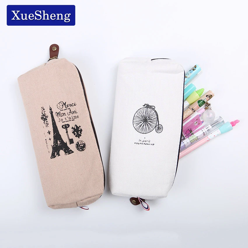 Bolsa de lino lápices estilo Retro estuches de lápices estilo París, Material de papelería, suministros de oficina, novedad, 1 ud.|pencil case stationery|pencil casematerial escolar -