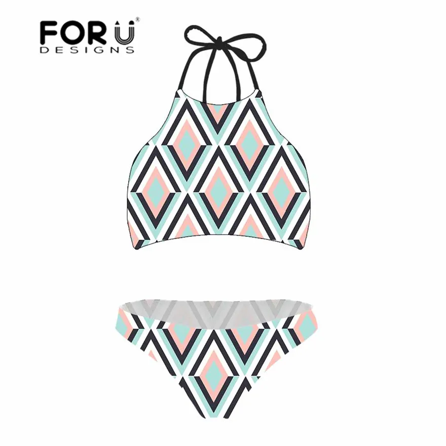 

FORUDESGINS Geometric 3D Printing Swimwear Women High Waist Bikini XXL Swimsuit Female Push Up Summer Swimming Suit for Ladies