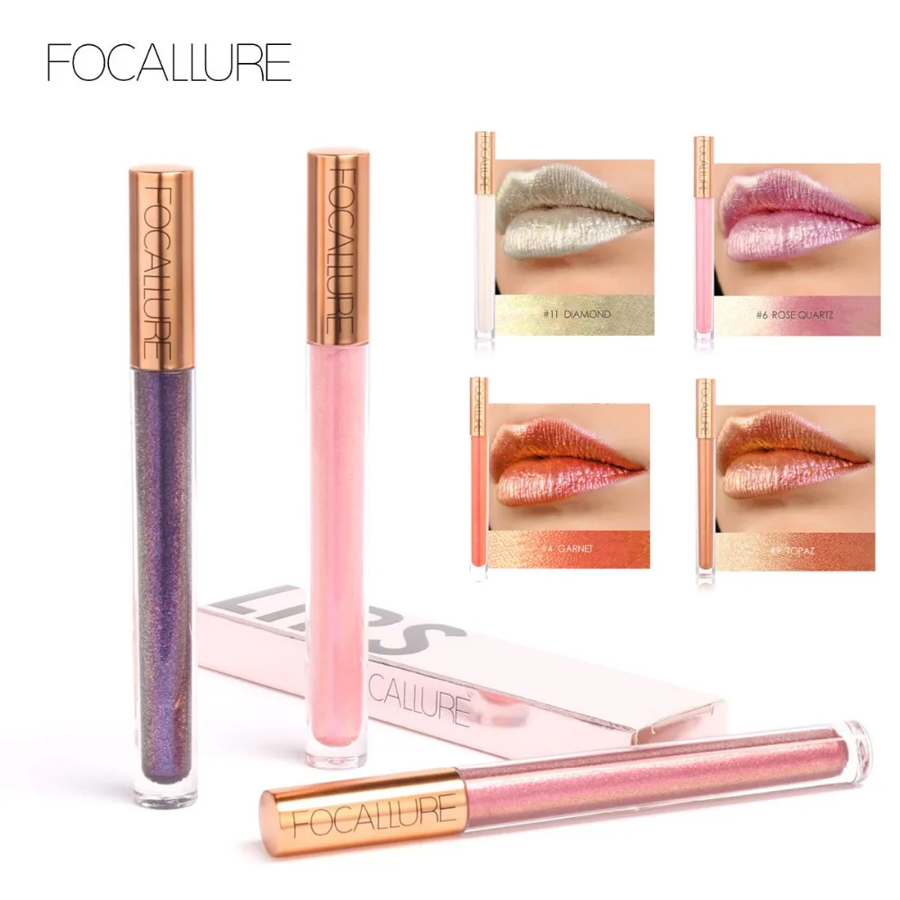 Focallure lip makeup diamond glitter lip gloss metallic colors lip tint