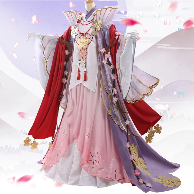 Аниме! Onmyoji Sakura кимоно великолепное платье униформа Косплей Костюм Хэллоуин