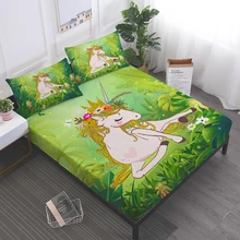 3/4Pcs Princess Unicorn Sheet Set Jungle Green Plant Leaves Print Bed Sheet Flat Sheet Deep Pocket Fitted Sheet Pillowcase D45 3/4Pcs Princess Unicorn Sheet Set Jungle Green Plant Leaves Print Bed Sheet Flat Sheet Deep Pocket Fitted Sheet Pillowcase D45