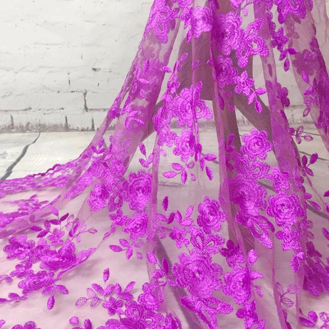 

2017 French Lace Fabric High Quality African Tulle Embroidered Flower Transparent Net Lace Fabric For Nigerian Wedding Dress