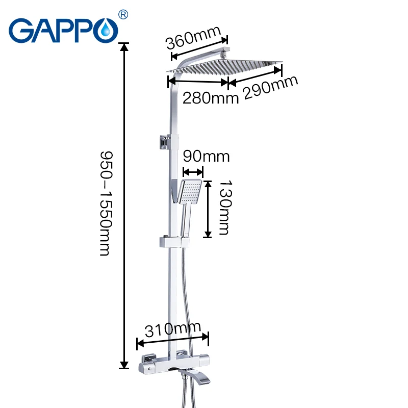 GAPPO shower Faucets thermostatic faucet bathroom shower faucet bath tub mixer wall mounted rainfall shower head set mixer taps