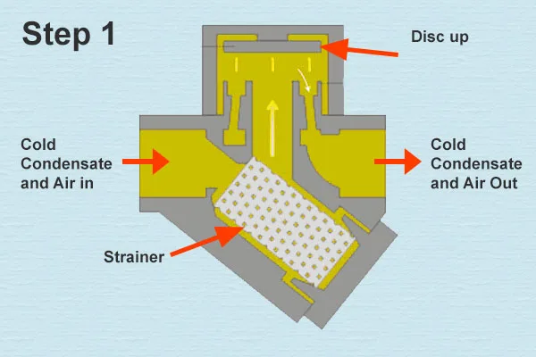 Thermodynamic Steam Trap Operation Step 1