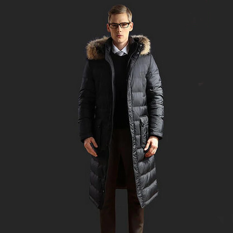 Мужская куртка на гусином пуху, пуховое пальто, верхняя одежда, зимние термостойкие пальто, длинное пуховое пальто