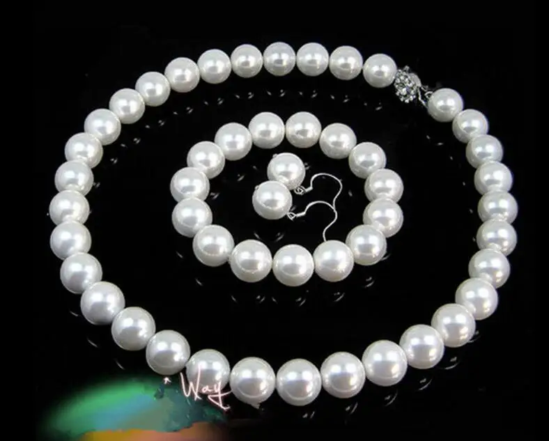

Hot sale new Style >>>>NEW 10 MM WHITE AKOYA SHELL PEARL NECKLACE BRACELET EARRING SET AAA 18