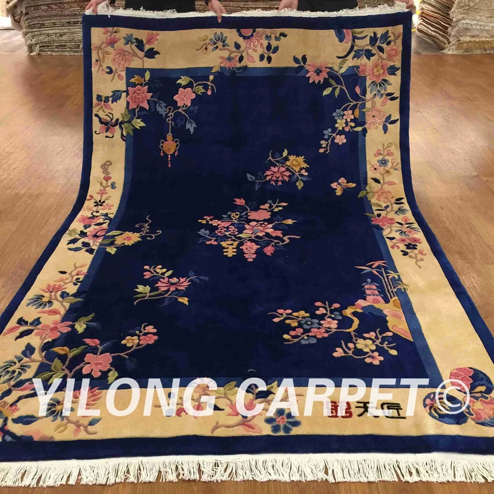 YILONG 5,5 'x8' ручная работа художественное украшение синий ковер ручной работы традиционный китайский шерстяной ковер(TJ003S-5.5x8