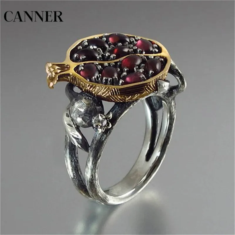 Canner Bague Femme Гранат/Винтажное кольцо гранат серебро розовое золото кольца для женщин красный камень циркон кольцо в стиле панк; бижутерия подарок