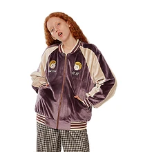 Осень-зима, женское бархатное плотное пальто, бейсбольная форма, куртки с длинным рукавом, пэчворк, цветной рисунок, вышивка,, дизайн