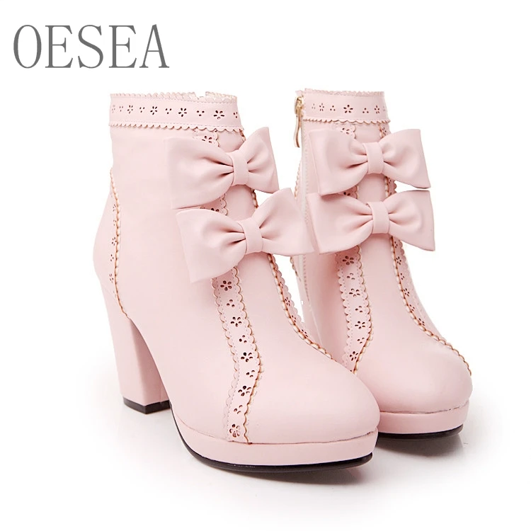 

34-43 New Martin boots 2018 autumn and winter fashion personality bow decoration PU zipper women's boots sweet lady large size