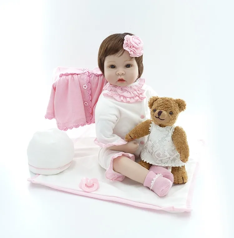 2" Девочка Кукла реборн мягкий силиконовый младенец с медведем кукла Мода детский подарок куклы игрушки bebes bonecas menina