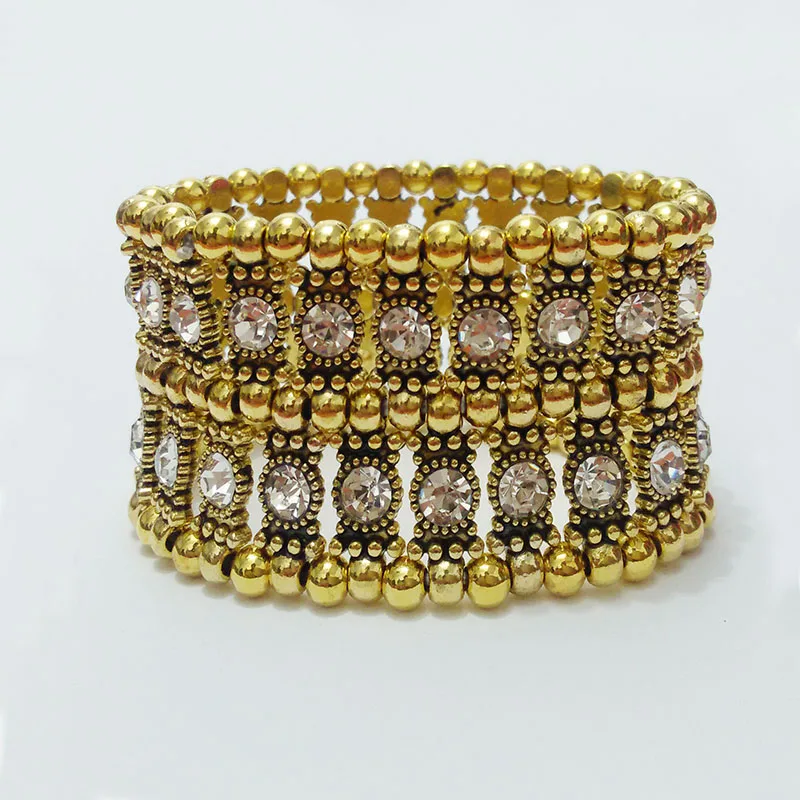 white Rhinestone antique gold Bangle Stretch Crystal Bracelet Stretch 2