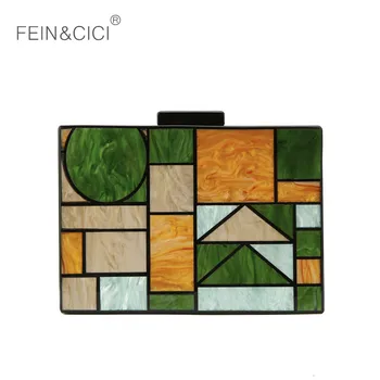 

Acrylic clutch women geometric lattice patchwork handbag evening party box bag summer luxury brand crossbody purse