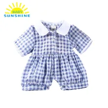 Для маленьких девочек Комбинезоны для малышек короткий рукав кнопка плед Одежда для новорожденных мальчиков комплект одежды для детей ясельного возраста боди цельный младенческой комбинезон, костюм