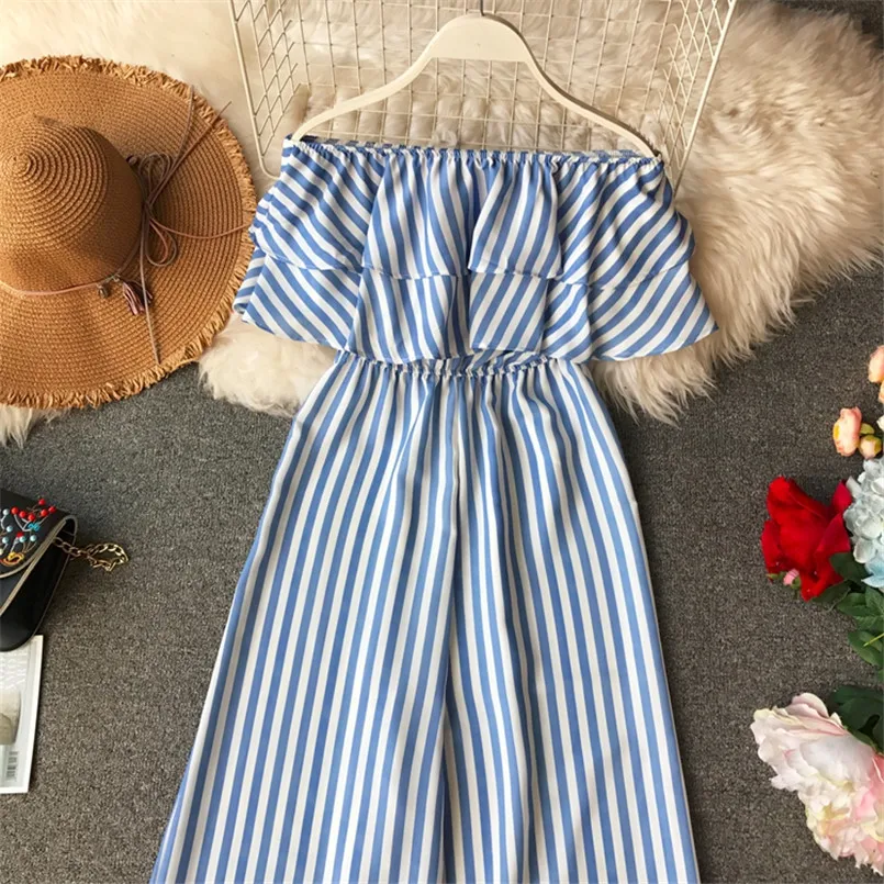 Boho 2020 Ruffles Sexy Off Shoulder Striped Print Long Jumpsuit Casual Women Playsuit Summer Beach Overalls Holiday Romper Boho 2020 Ruffles Sexy Off Shoulder Striped Print Long Jumpsuit Casual Women Playsuit Summer Beach Overalls Holiday Romper