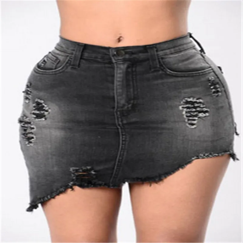 Summer Jeans Skirt Women High Waist Irregular Edges Denim Skirts Women
