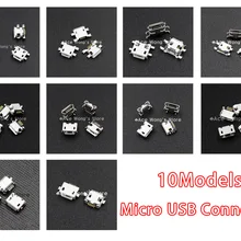 10 моделей, 100 шт всего Micro USB 5Pin jack tail sockect, Micro USB разъем порт sockect для samsung lenovo huawei zte htc ect