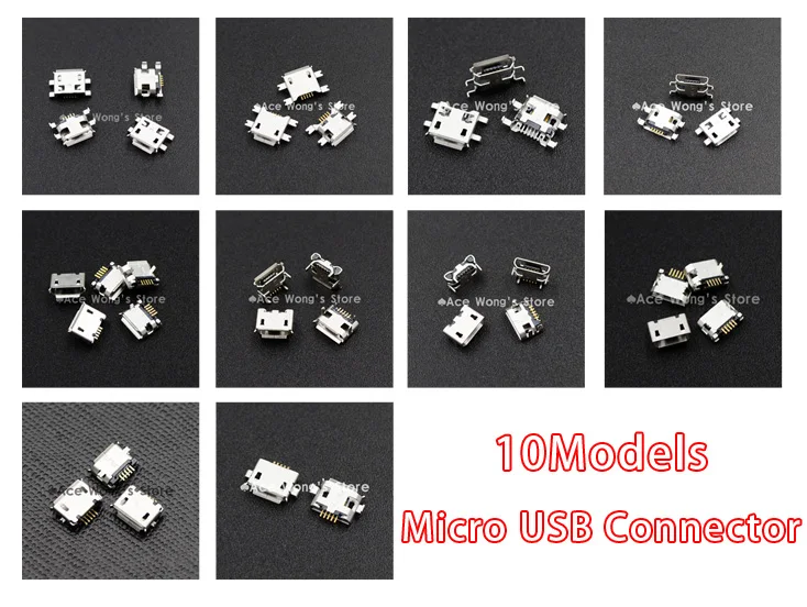 Image 10Models,100pcs total Micro USB 5Pin jack tail sockect, Micro USB Connector port sockect for samsung Lenovo Huawei ZTE HTC ect
