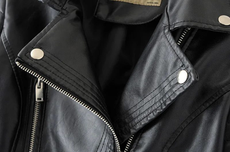 Женская куртка из искусственной кожи с отворотом и длинными рукавами, тонкий ветрозащитный мотоциклетный женский пальто в хипстерском стиле, на молнии, с карманом, в стиле ретро, черные куртки