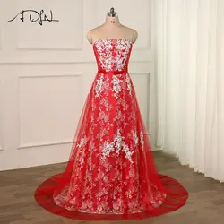 ADLN модное красное платье для выпускного вечера с белой аппликацией без бретелек без рукавов ТРАПЕЦИЕВИДНОЕ Тюлевое вечернее платье для