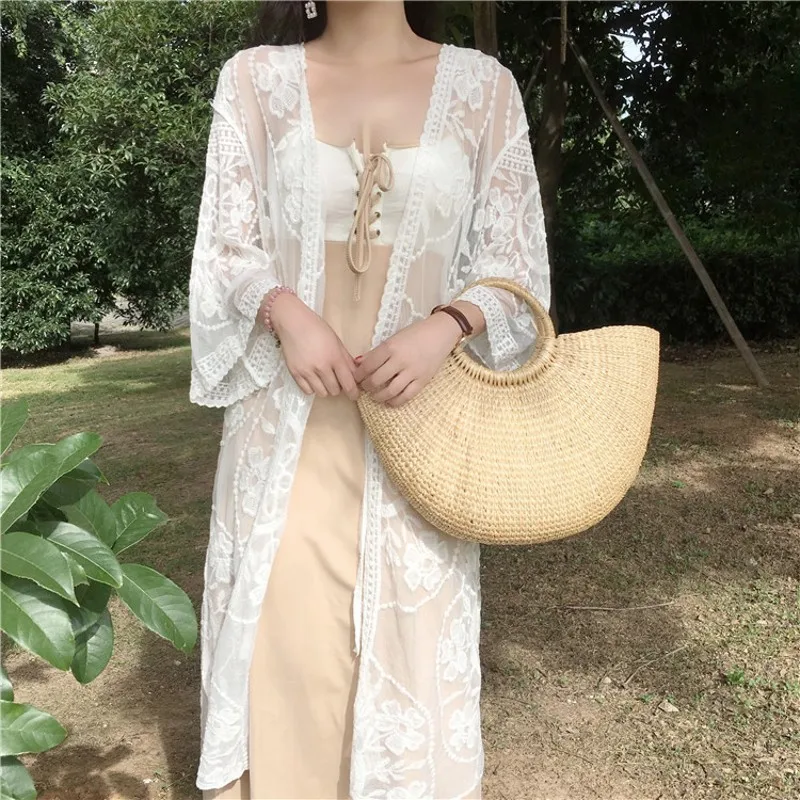 

Women Casual Vintage Boho Kimono Cardigan Lace Full Sleeve Blouse Bohemian Beach Long Oversized Coat Cardigan mujer Tops