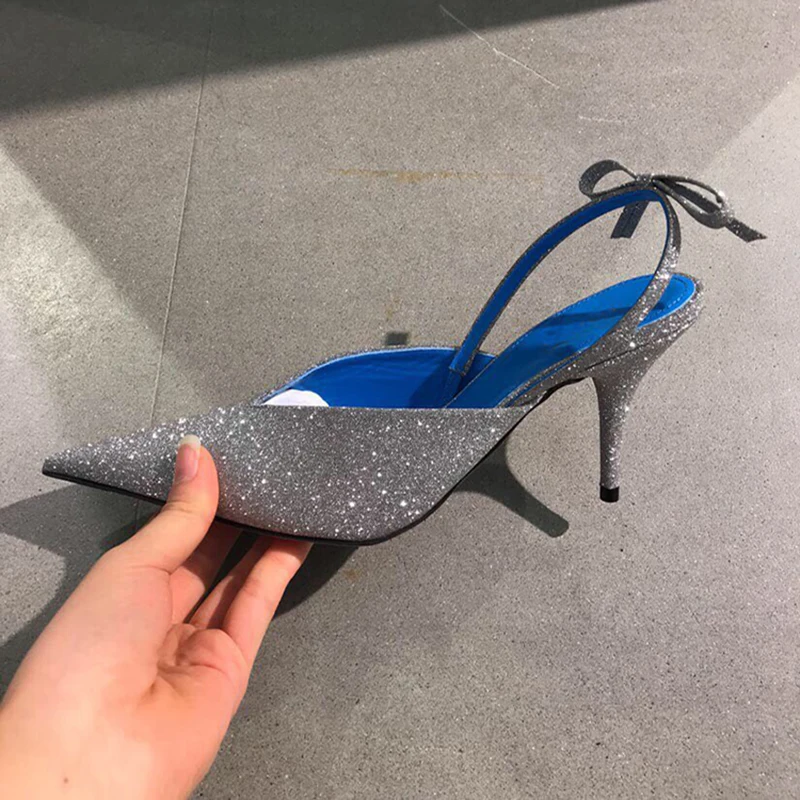 Tendance Hauts Des Bout Chaussures À Nouvelle Femmes Pompes De Feminina Pointu Show Bling Soirée Sandalia Sandalias As Mujer Talons Marque Bowtie Slingback Mariage qZg84w