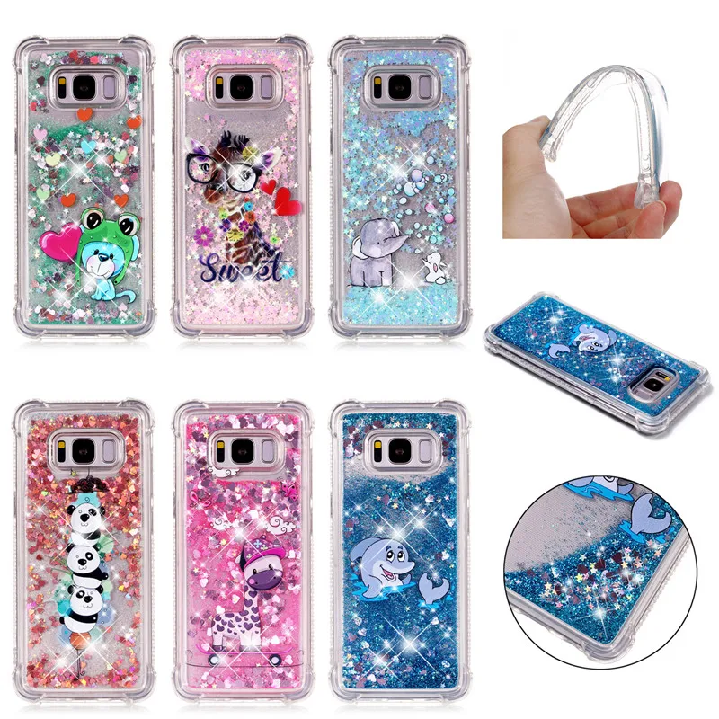 Liquid Case for Samsung Galaxy A6 A8 Plus 2018 S8 S9 Plus S6 S7 Edge Note8 Note9 S5 S6edge Glitter Love Silicone PC Full Cover (8)