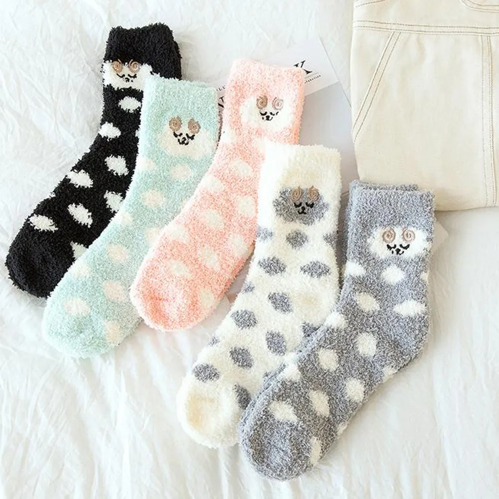 Cute Animal print Fuzzy Cozy Warm Thicken Soft Ankle Towel Floor Socks