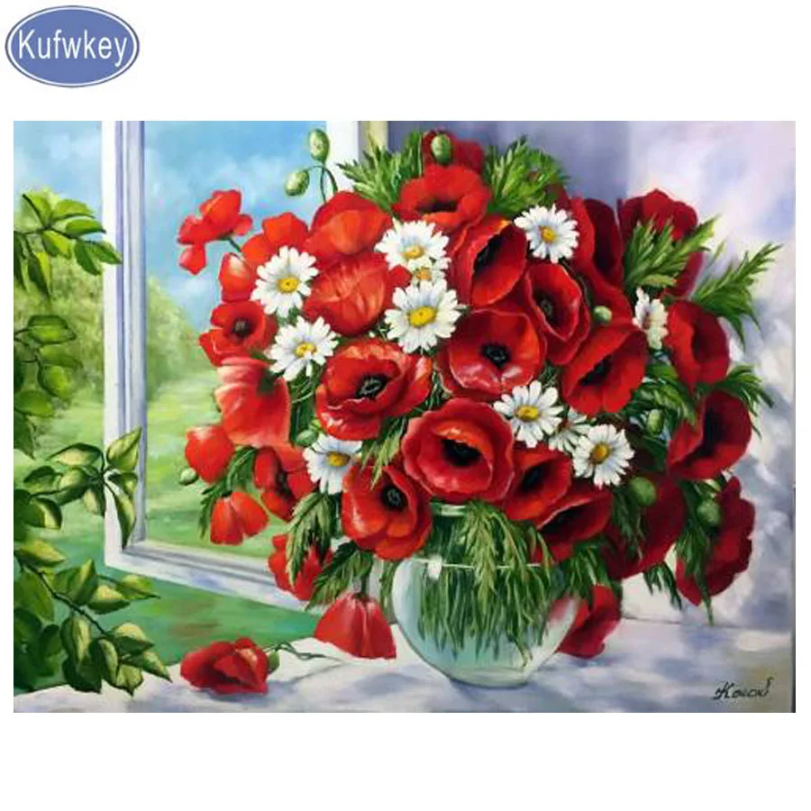 

Flower diamond painting Crystal mosaic puzzle painting 3d cross stitch diy 5d diamond embroidery Poppies for window,home decor