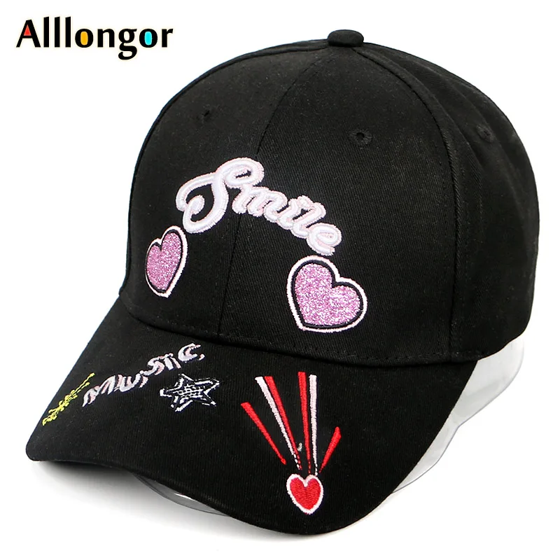 Лето 2019 для женщин бейсбол кепки Snapback Письмо печати вышивка хлопок Кепка с металлической буквой Femme черный, белый цвет хип хоп шляпа