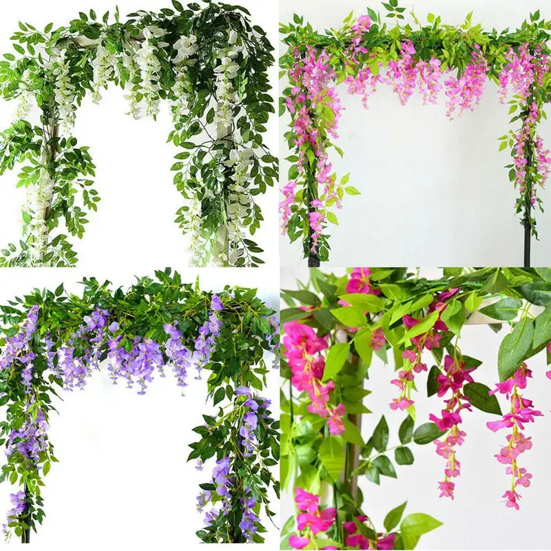 

Artificial Flower Plant Party Wedding Home Room Wall Decoration Fake Flowers Leaves Background Floral Flower String Length 2m