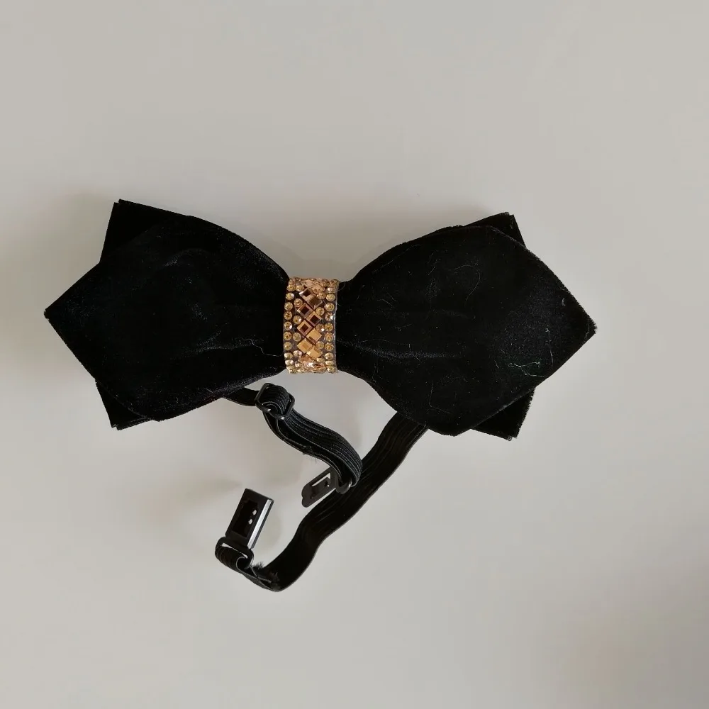 Мужская бархатная рубашка галстуки бабочки ручной работы в британском стиле для свадебной вечеринки, модный галстук-бабочка из металлического сплава с кристаллами