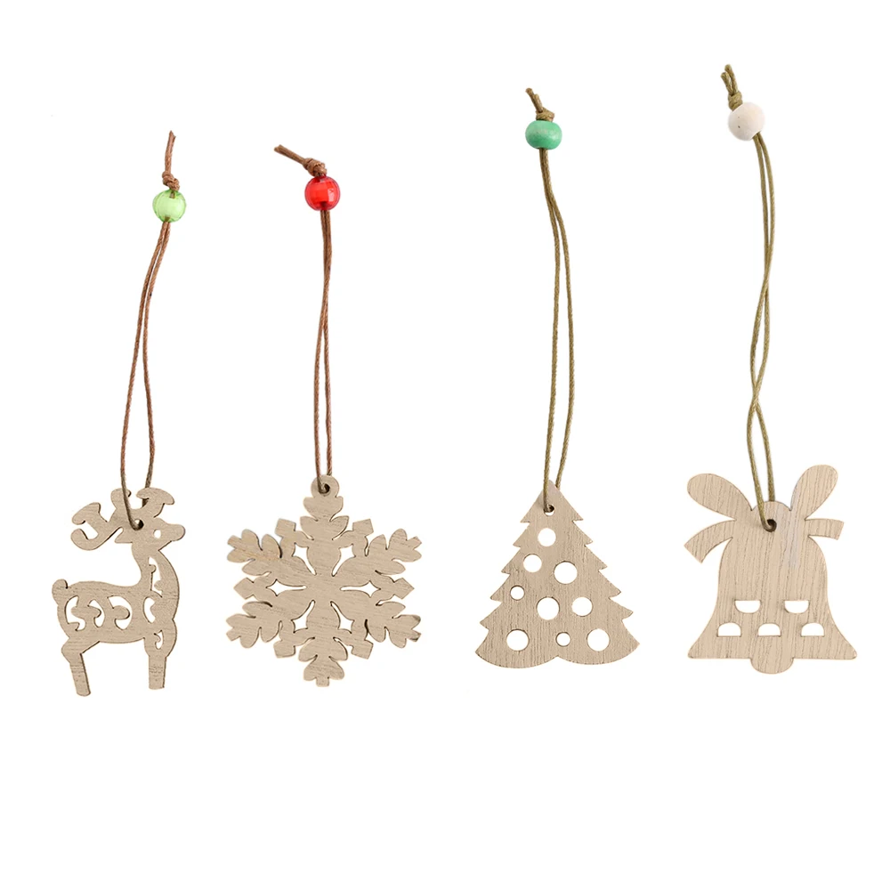 

4pcs/set New Assorted Christmas Tree Ornament Wooden Snowflakes Gift Tag Wood Ornament For Weding Christmas DIY Festival Decor