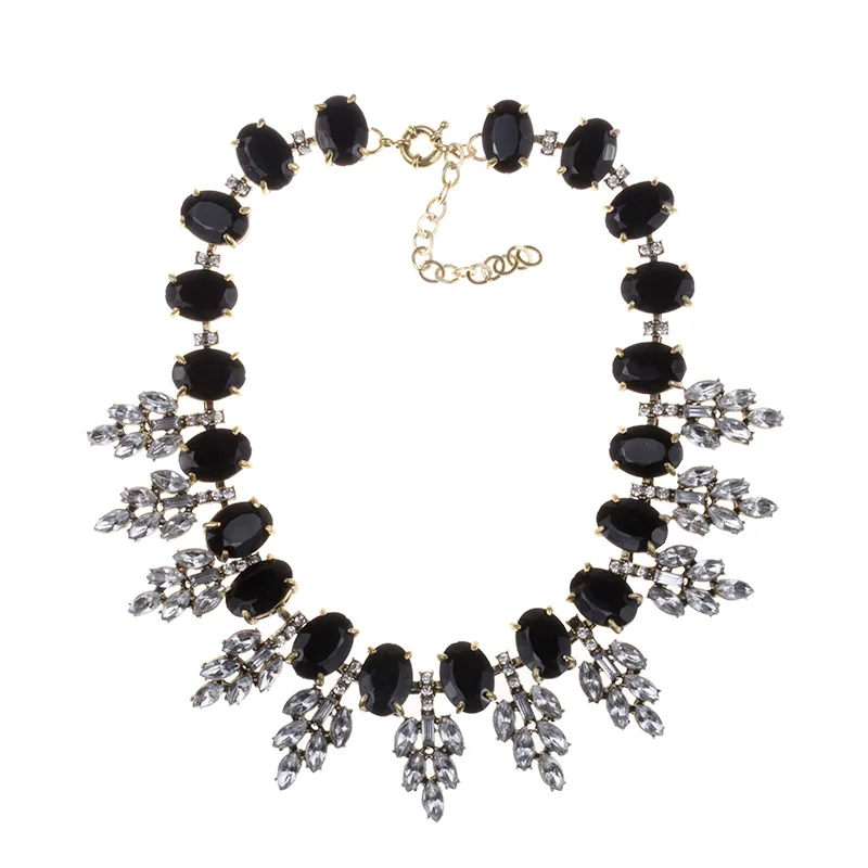 Роскошное большое ожерелье из листьев с кристаллами, большое колье ожерелье женское индийское подвеска в этническом стиле, ожерелье для женщин, ювелирные изделия - Окраска металла: black
