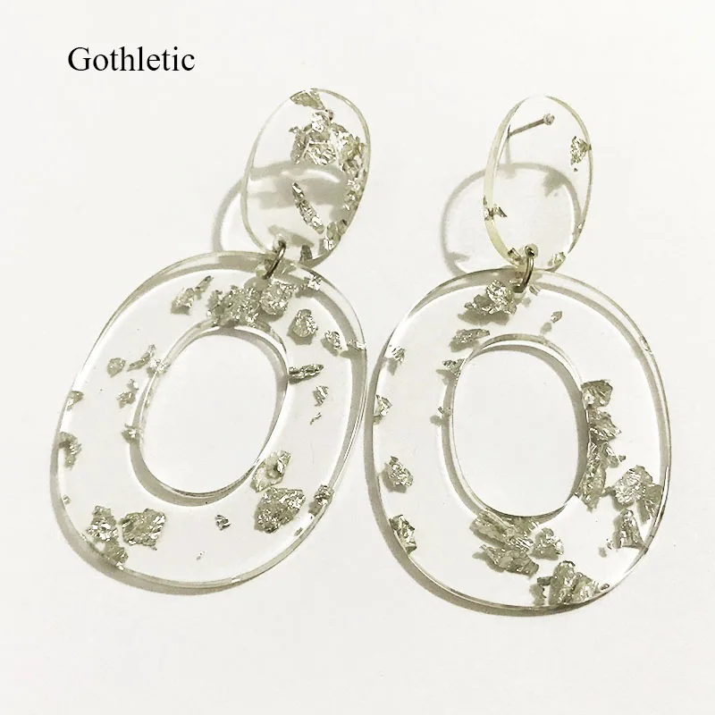 Gothletic Gold/Silver Foil Oval Acetate Lucite Drop Earrings for Women Fashion Jewelry NEW