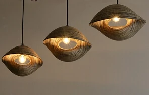 Goedkoop Bamboe geweven zee shell vorm mediterinean hanger lampen keuken kamer hanger verlichting home decor chimes eetkamer bar winkel