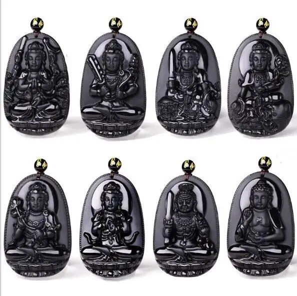 

Drop shipping High Quality Natural Black Obsidian Carved Buddha Lucky Amulet Pendant Necklace For Women Men pendants JadeJewelry