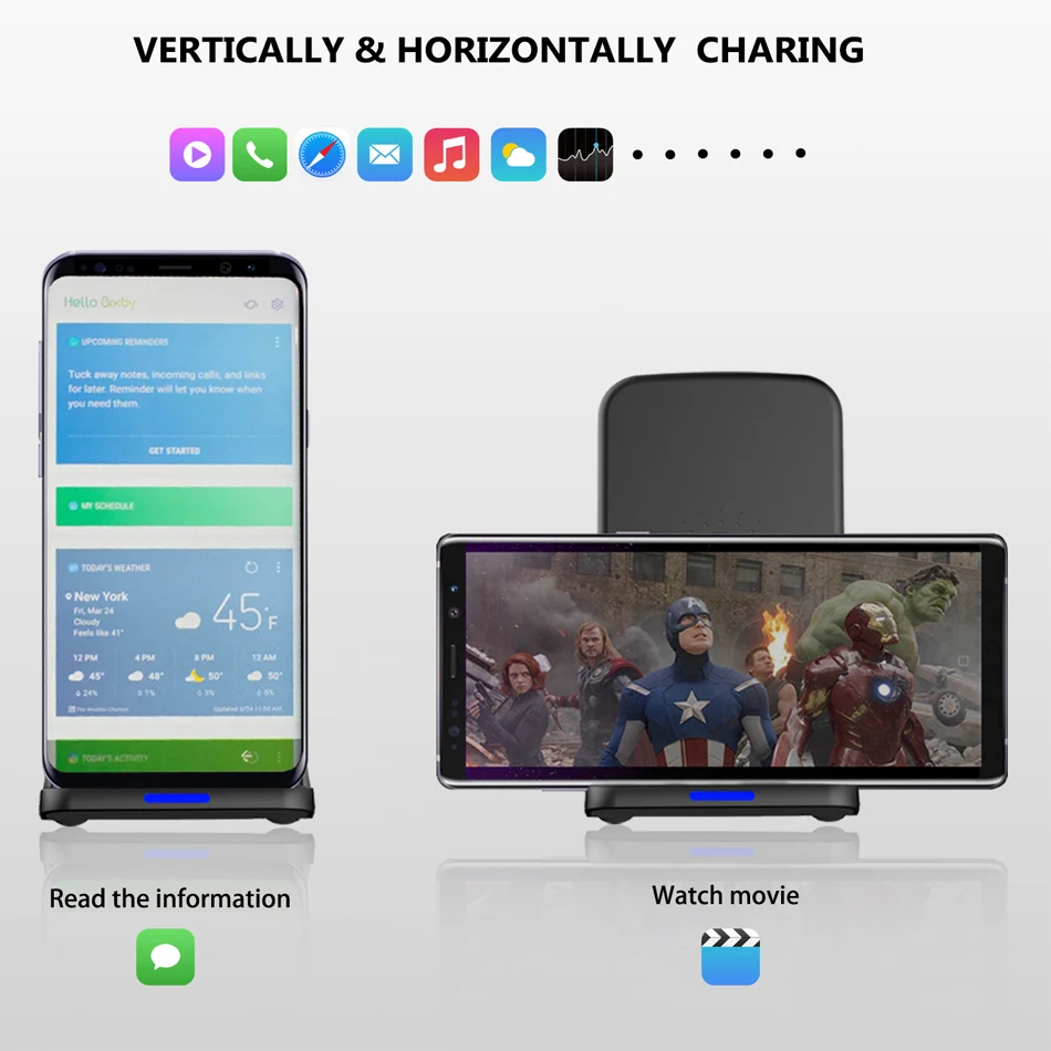 Fiuzd QI Беспроводное зарядное устройство для Samsung Galaxy S8 S7 S10 Note 8 9 Qi Беспроводная зарядная док-станция для iPhone X 8 XS MAX USB зарядное устройство